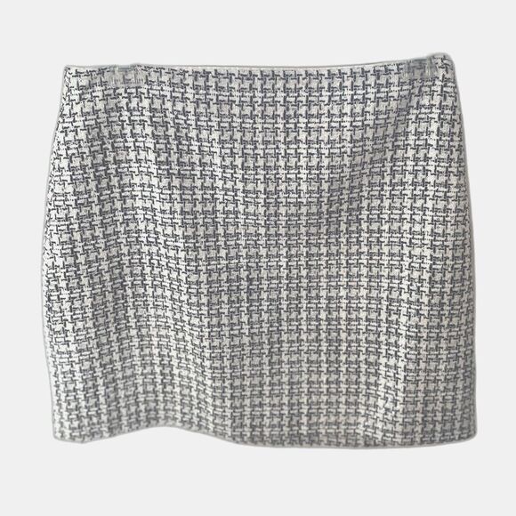 LOFT Tweed A-line Skirt 12 Black & White Plaid Metallic Sequin Preppy Academia - Picture 2 of 10